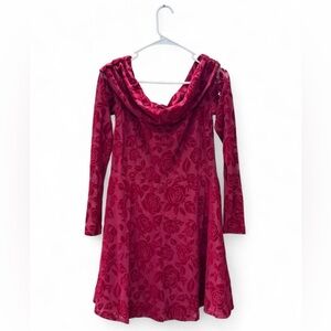 NWT Burgundy Rose Burnout Long Sleeve Cowl Neck Mini Dress Size M